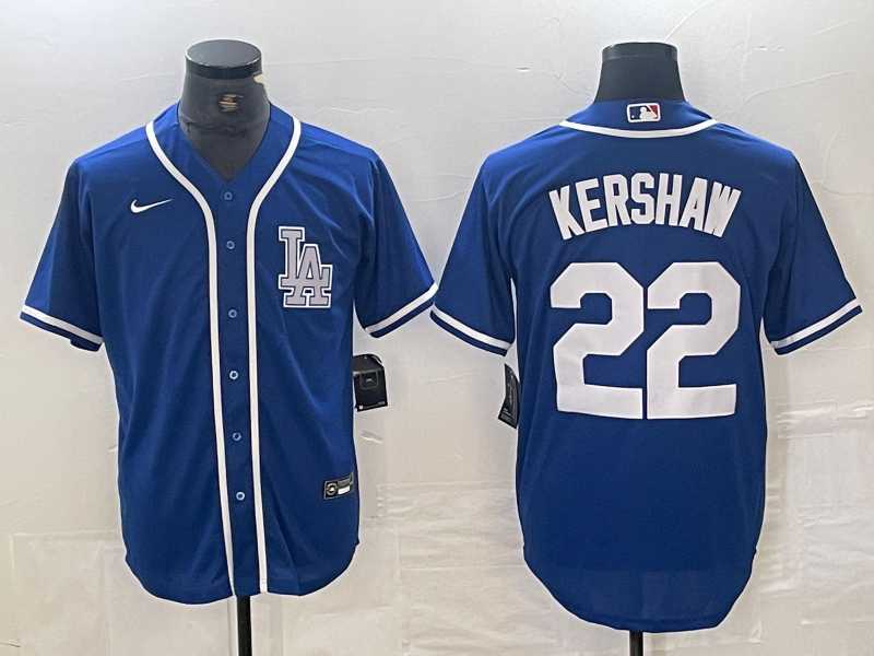 Mens Los Angeles Dodgers #22 Clayton Kershaw Blue Cool Base Stitched Baseball Jersey
